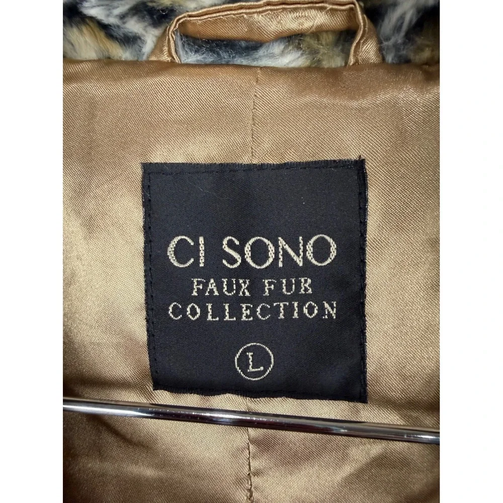 Ci Sono Jacket Womens Large Brown Black Animal Print Leopard Faux Fur